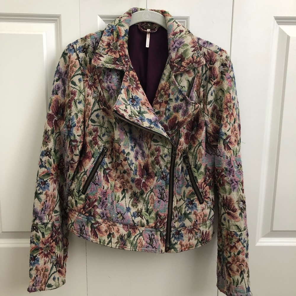 Free People Floral Embroidered Asymmetrical Jacket